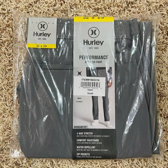 Hurley Men's Hybrid Performance Stretch Pants Grey, Size 32x29 (New) - Picture 1 of 7
